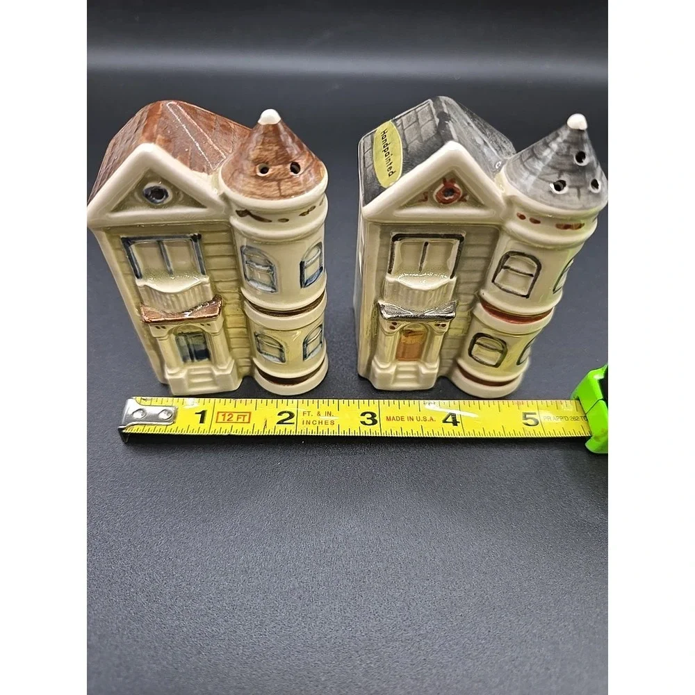 Vtg Otagiri Victorian Row House Salt  Pepper Shakers Hand Painted Japan OMC 1981